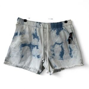 Denim Jean Shorts Tie Dye Drawstring Frayed Hem No Boundaries Juniors Large NWT